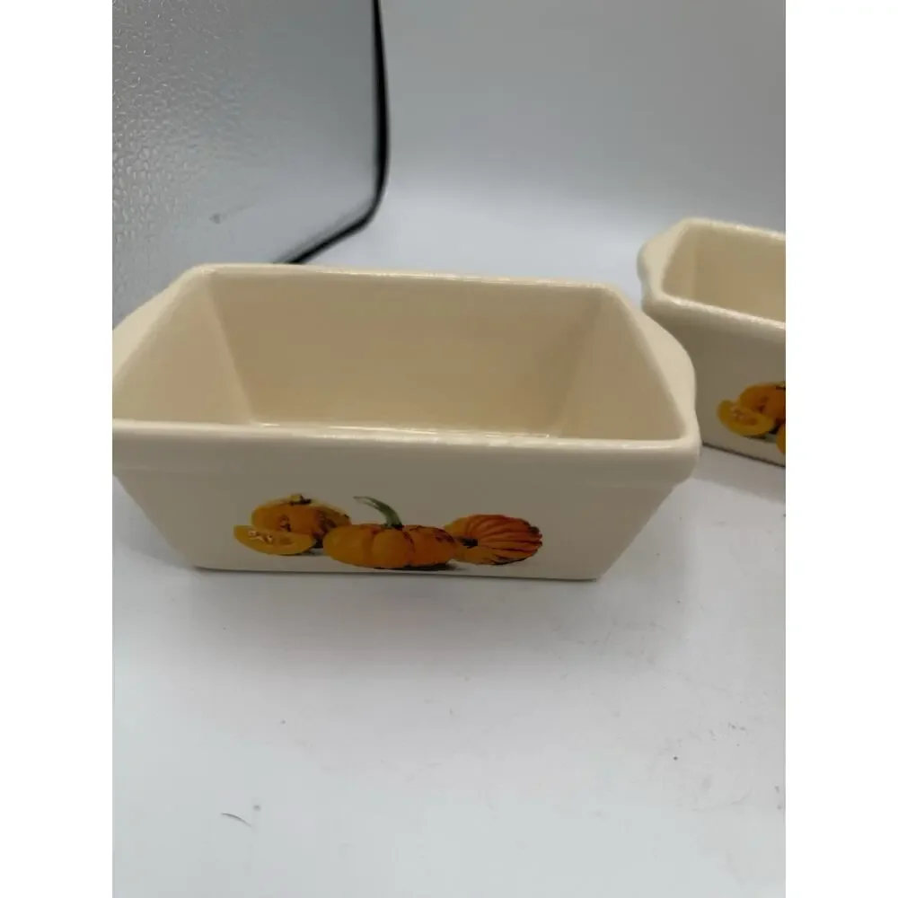 Mini Ceramic Loaf Pans Set of 3 Pumpkin Christmas Wreath Fall Holiday 6.5”